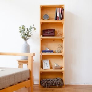 Contemporary Wood Bookshelf in Oak Finish